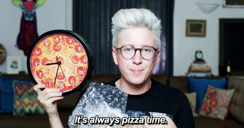 clock,pizza time,pizza,youtube,queen,look,hungry,youtuber,glasses,idol,tyler oakley,always,love him,blogger,slay,mmmmm,blondwhite hair