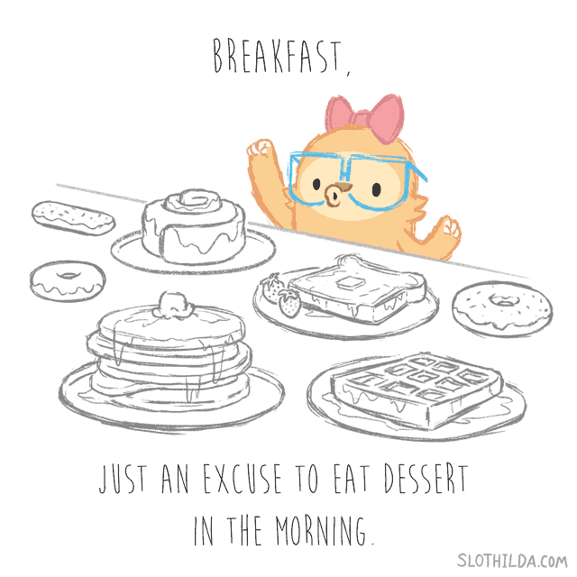 french toast,breakfast,sloth,french,slothilda,cakes,pancakes,animation,dance,happy,food,comic,dessert,donuts,donut,foodie,toast,woohoo,waffles,meal,syrup,muffins