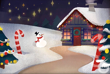 animation,candy cane,christmas lights,christmas,winter,presents,snowing,cabin,hallmark ecards,hallmarkecards,colorful christmas,sbowman,holiday postcard