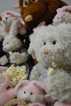 movie,eating,bunny,watching,popcorn,plushie,plush toy