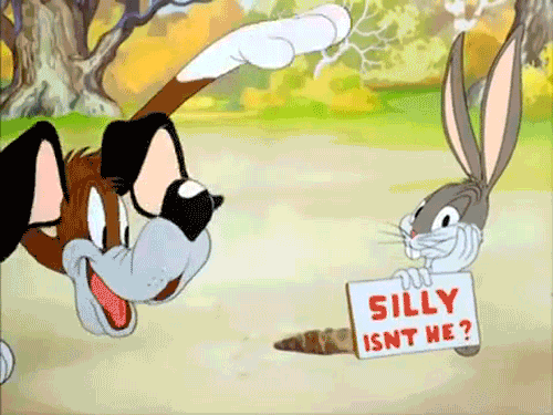 Animated GIF: looney tunes silly bugs bunny.