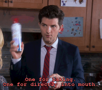 good planning,whipped cream,tv,television,parks and recreation,parks and rec,adam scott,ben wyatt,baking,obviously,directly,into mouth,never buy just one,quality husband