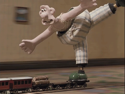 wallace and gromit,aardman,train chase,cartoon,help,train,fast,chase,wallace