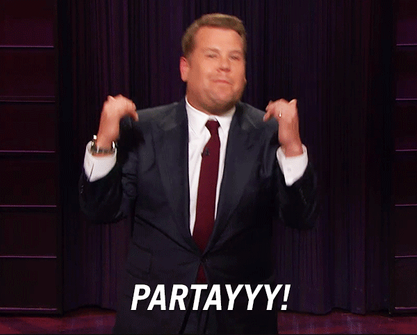 james corden,happy,party,excited,late late show,partay