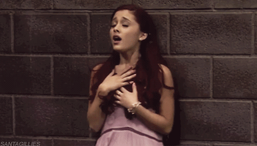 breathing,ariana grande,cat valentine,victorious,red hair,tv,tumblr,actress,high school,pretty girl,curly hair,curls,pink dress,victoroius