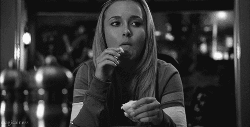 movies,crackship,paul wesley,hayden panettiere,finished,man smiling,askrebeccabranson,girl eating,girl putting it down