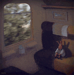 art,rabbit,bunny,self,surrealism,rabbit on a train,michael sowa