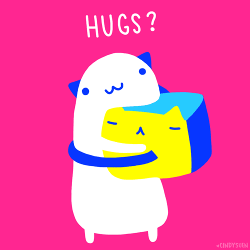 happy birthday cat,hugs,cat,animals,artists on tumblr,pink,hug,valentine,cube,cindy suen,swallow,free shipping,i love you all,hugs forever and ever and ever,early happy valentine,i dont actually eat people when hugging
