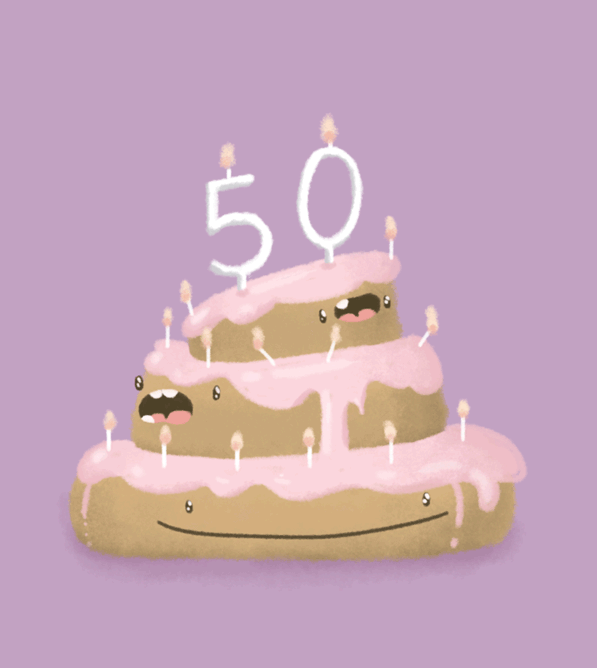 happy birthday,birthday,party,animation,cake,celebrate,50,lisa vertudaches,happy 50th