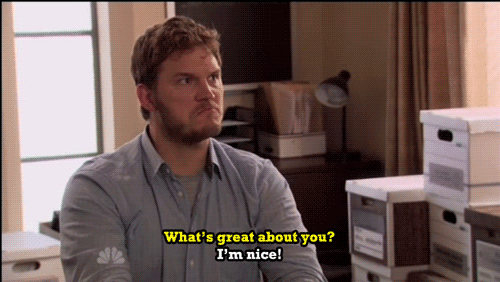 chris pratt,parks and recreation,andy dwyer,me during job interviews