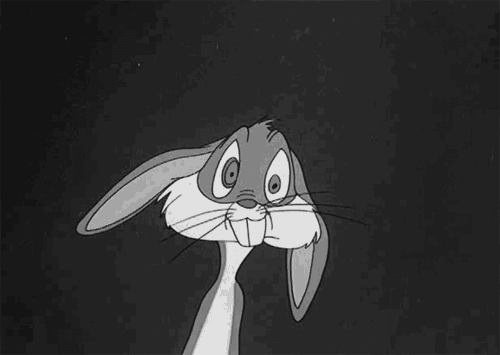 nervous,scared,bugs bunny,black and white,rabbit,sweat smile