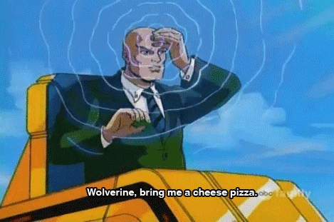 professor xavier,wolverine,pizza,xmen