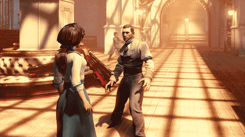 gaming,bioshock infinite,lmao that dude pushing the cart in the bg tho i never noticed that,and she helps you out too by tossing you stuff,easily the best npc unfortunately although this is her story as much as its bookers this year