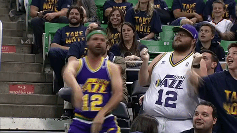 utah jazz,dance,funny,happy,dancing,basketball,nba,excited,fan,fans,playoffs,jazz,dance party,duo,nba fans
