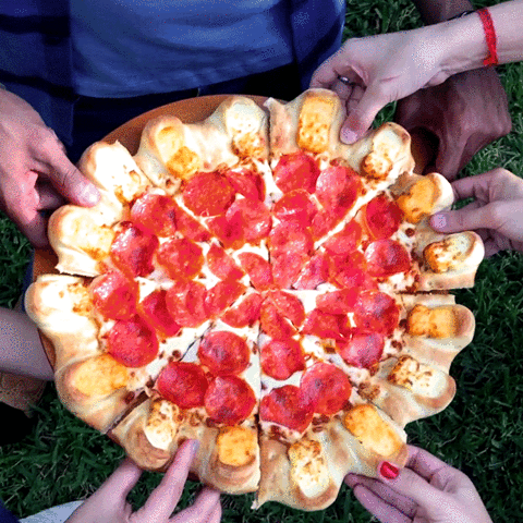 picnic,friends,pizza,hands,pizza hut,mozzarella,cheddar,crown pizza