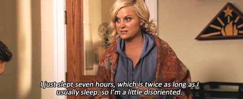 disoriented,funny,parks and recreation,tv show,amy poehler,college,sleep,leslie knope,nap,napping,power nap,student problem,day nap