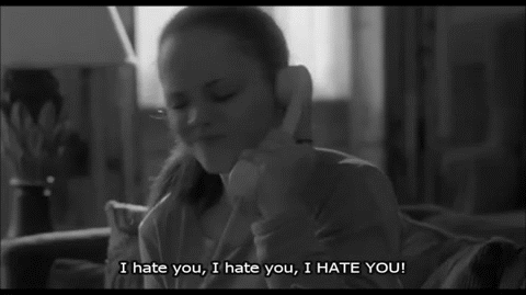 love,hipster,grunge,phone,relationship,rage,i hate you,christina ricci,temper,black and white