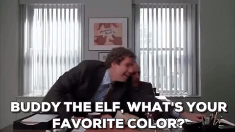 buddy the elf,phone,will ferrell,elf,christmas movies,whats your favorite color