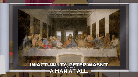 last supper,painting,screen,pointing,instructing,laser pointer