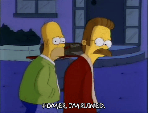 homer simpson,season 3,episode 3,ned flanders,frustrated,3x03,stress,waste,ruined