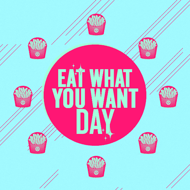 fries,food,pizza,candy,ice cream,cheeseburger,doughnuts,yogopanda,eat what you want day,emoji