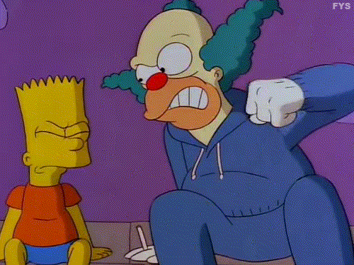 angry,frustrated,punch,bart simpson,krusty the clown