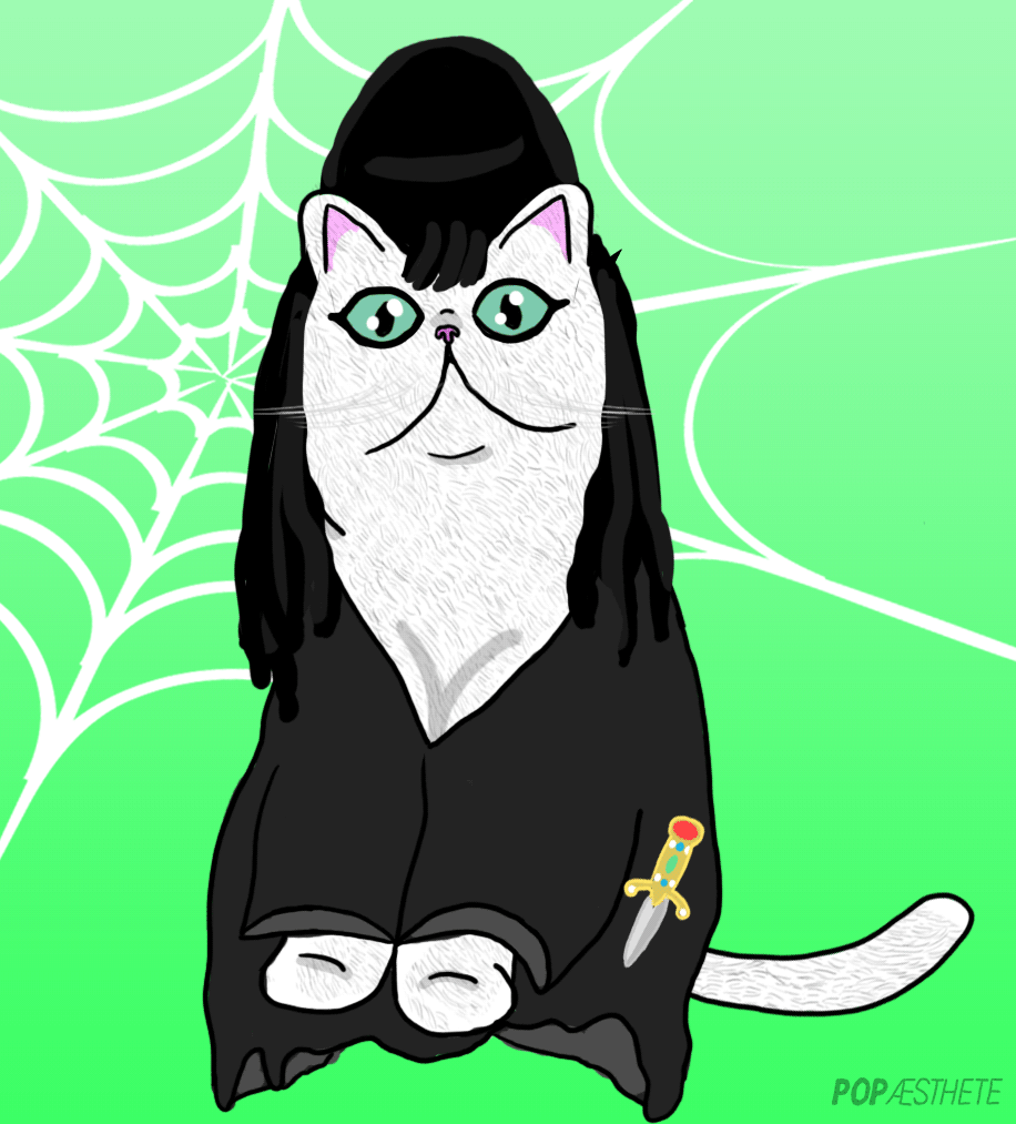 bats,cat,artists on tumblr,halloween,design,illustration,cats,happy halloween,elvira,elvira mistress of the dark,elvira cat,art