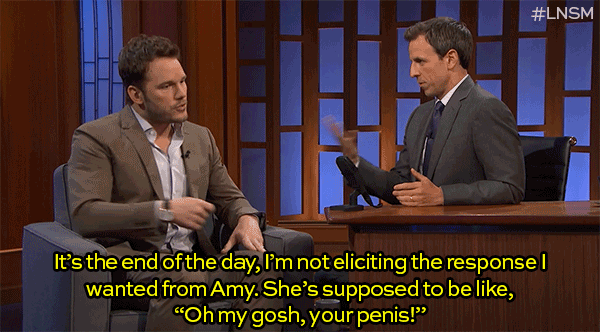 penis,television,celebs,comedy,parks and recreation,amy poehler,parks and rec,late night,chris pratt,seth meyers,late night with seth meyers,lnsm,nudity,special delivery,male nudity