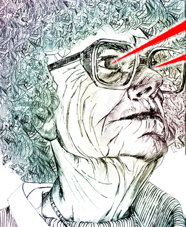blink,wtf,art,artists on tumblr,illustration,face,lines,colours,lazer,old woman,superpower,laser beam,lawrence cox,portrair