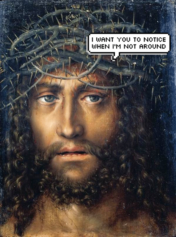 christ,wink,jesus,creep,oil painting,notice me,i want you to notice,when im not around