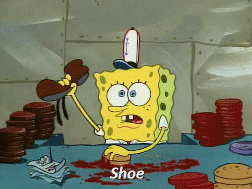 confused,spongebob squarepants,shoe,making,krabby patty