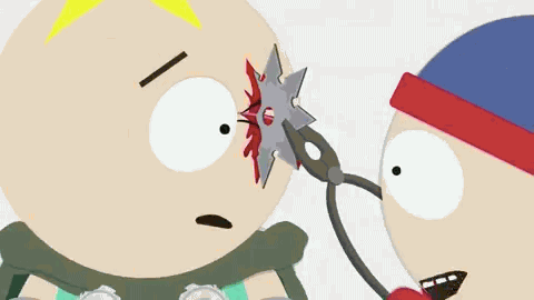 south park,comedy central,ninja star,dog,ouch,butters,08x01,good times with weapons