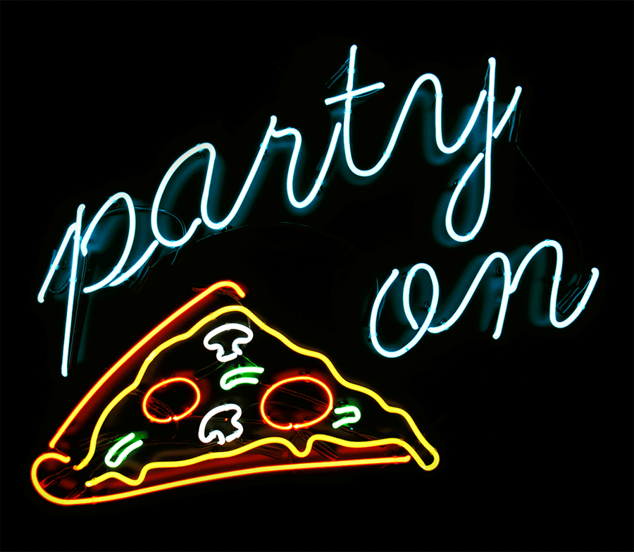 neon lights,pizza,party
