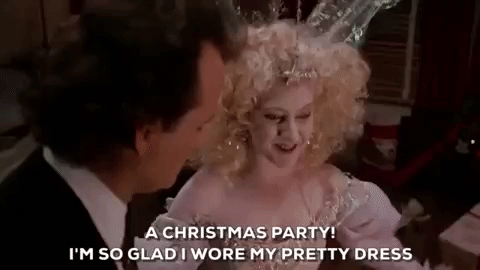 christmas party,scrooged,christmas movies,bill murray,carol kane,im so glad i wore my pretty dress