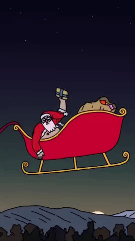 merry christmas,xmas,christmas,santa,animation,happy holidays,reindeer,sled,bad santa,merry xmas,christmas eve,presents,loop,holiday,2d,hand drawn,rudolph,frame by frame,cartuna,merry gifmas,late santa
