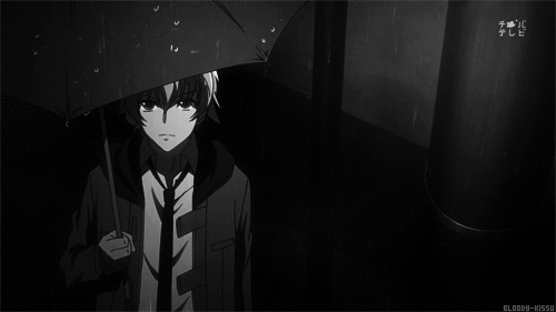 anime,black and white,mirai nikki,monochrome,umbrella,akise aru,akise