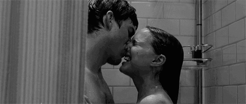 foreplay,couples,kiss,kissing in bathroom,making out under shower,fun,no strings attached,movies,love,funny,black and white,cute,summer,miss,together,ashton kutcher