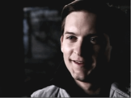 happy,peter parker,pleased,spiderman,smiling,tobey maguire,sorry i cant hear you over tobeys adorable