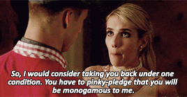 scream queens,requests,screamqueensedit,chanel oberlin,sqedit,screamqueens,1x06,chad radwell,by mimi,britstevenson,chanel x chad,this scene is so long