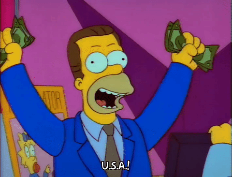 money,cheering,4th of july,fourth of july,season 3,homer simpson,happy,episode 24,independence day,bank,3x24,patriotic,get paid