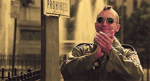 laughing out loud,ny,clap,death,speech,new york,movie,life,day,live,city,nyc,hands,clapping,sunglasses,kill,die,martin scorsese,taxi driver,robert deniro,mohawk,paul schrader