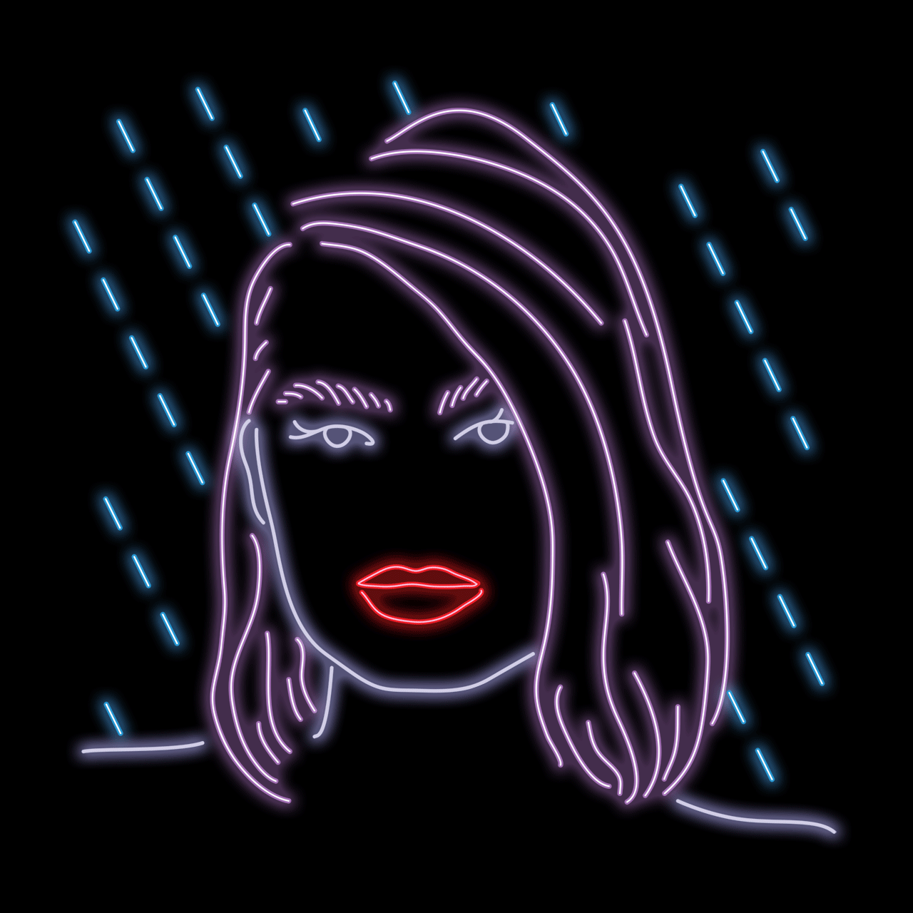 art,woman,artists on tumblr,glow,red lips,neon,femme fatale,illustration,lipstick,noir,femme,popart,design,rain,portrait,storm,neon art,pulp art,dangerous women