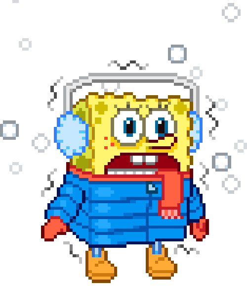 Animated GIF: cold pixel art spongebob.