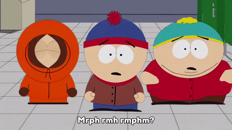 eric cartman,stan marsh,kenny mccormick,shocked,gasp,mumbling