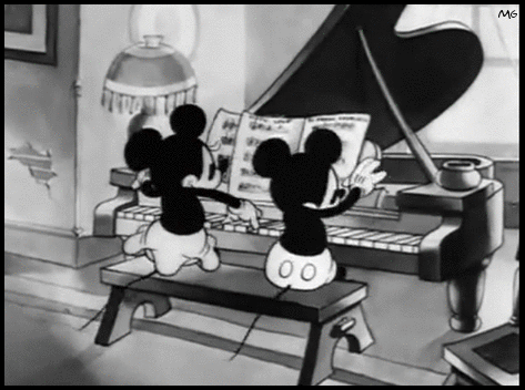 mickey mouse,black and white,disney,vintage,piano,1933