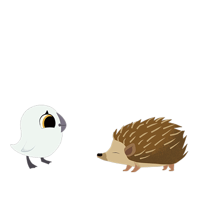spiky,hedgehog,playtime,puffin,happy,friends,jump,play,best friends,baba,puffin rock,puffling,three eyes