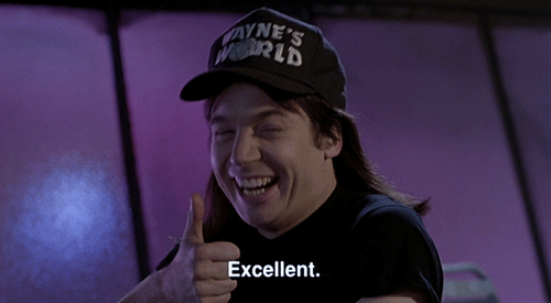 waynes world,thumbs up,90s,yes,mike myers,excellent,party on,wayne cooper