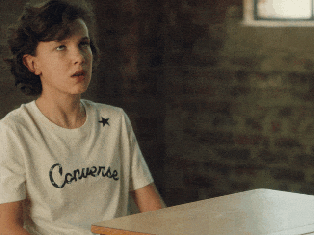 Animated GIF: millie bobby brown studying exhausted.