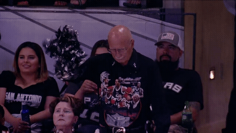 dancing,basketball,nba,excited,fan,playoffs,spurs,san antonio spurs,nba playoffs,2017 nba playoffs,nbaplayoffs,nba fans,pom poms,pompoms,round 2,dad dance,conference semifinals,conference semis,old man dance