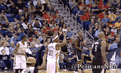 basketball,nba,celebrate,new orleans,dante,new orleans pelicans,pelicansnba,trey,cowl,three pointer